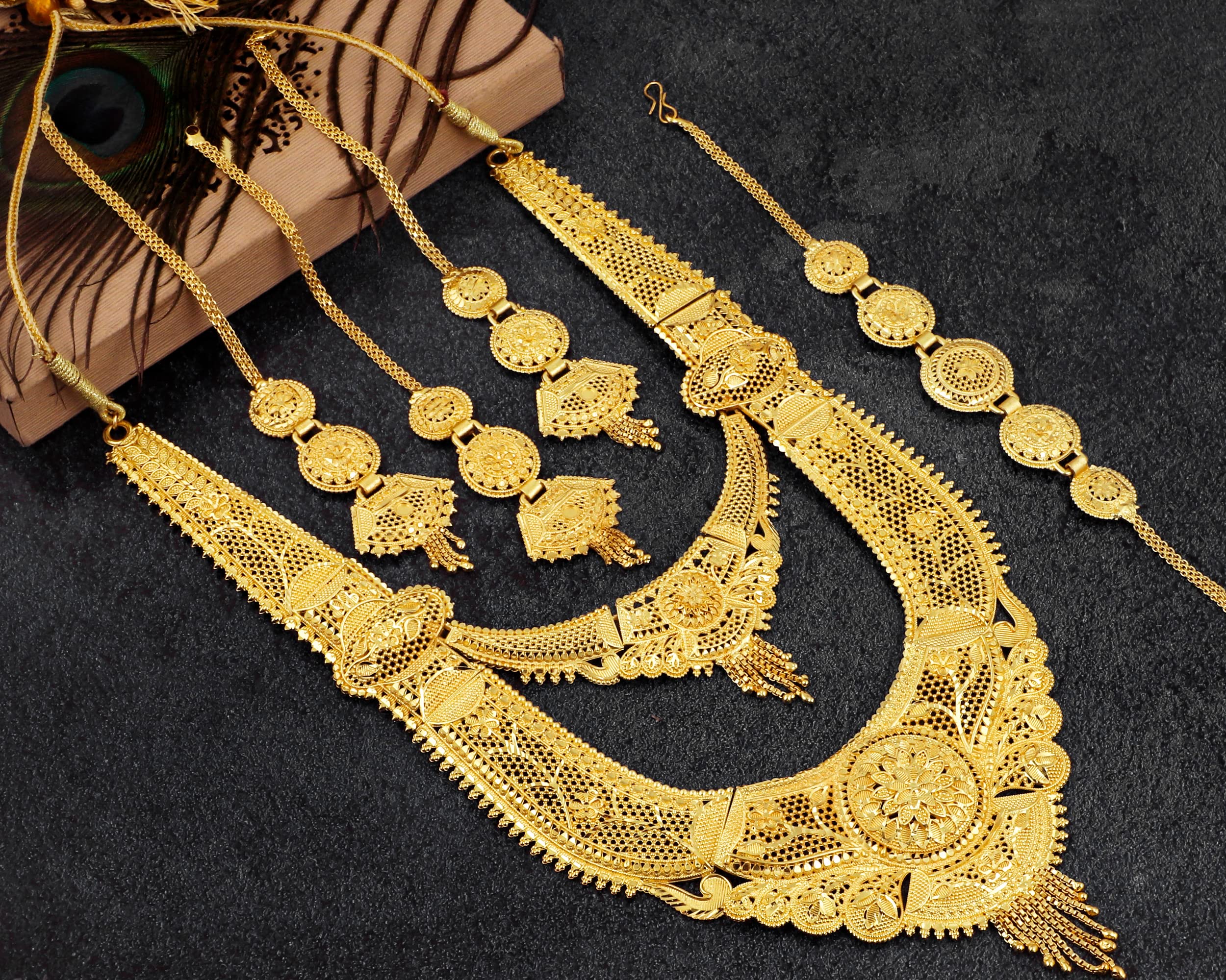 Mansiyaorange One Gram Gold Bridal Long Rani Haar Necklace
