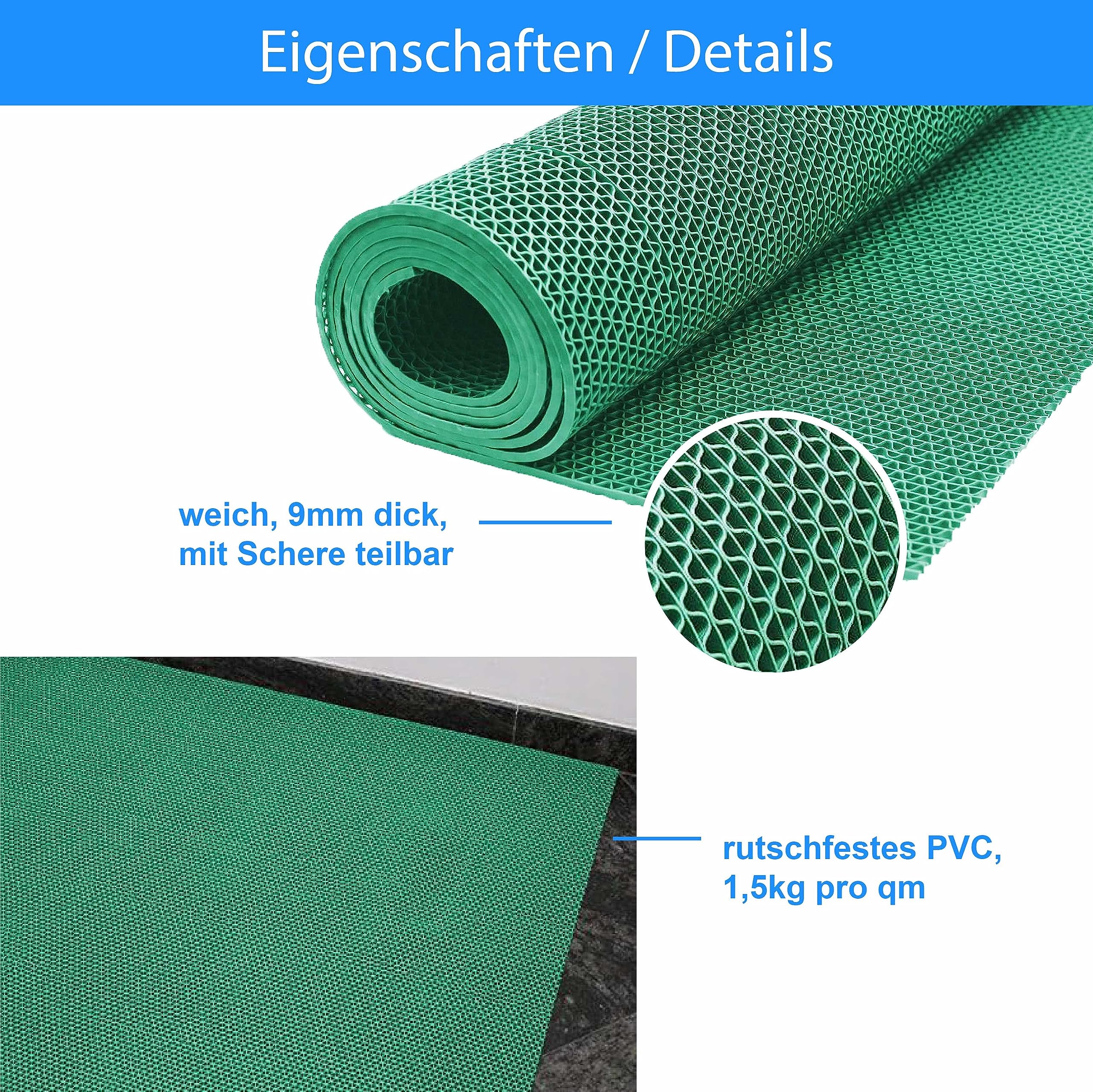 Bodenmatte in 4 Farben Saunaläufer Duschmatte Antirutschmatte Meterware 90 und 120 cm (90cm Grün)