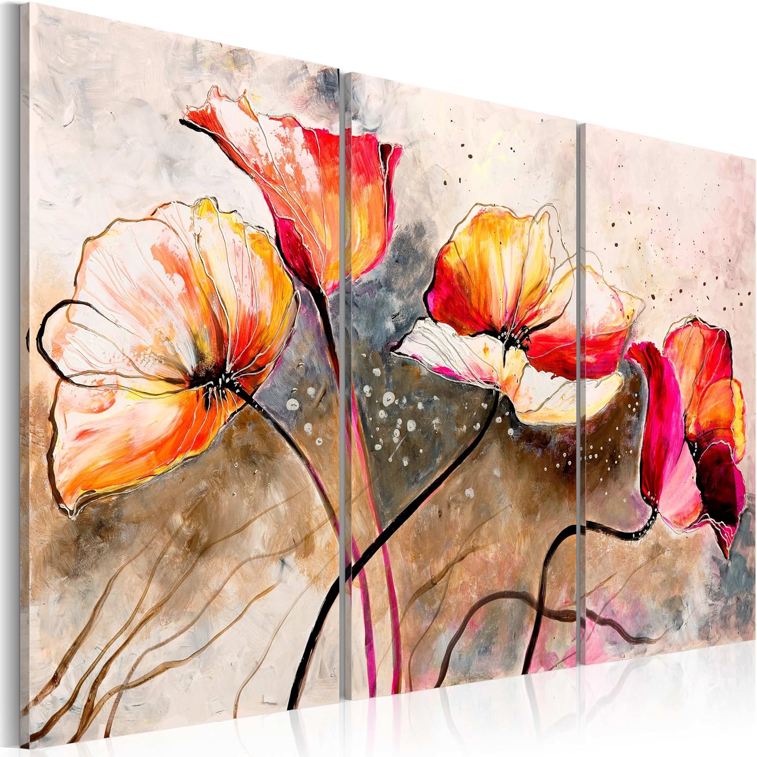 murando Canvas Wall Art Poppies 120x80 cm / 48"x32" 3 pcs. Nonwoven