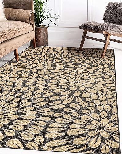 Miniatura 9 de SHERLOOM Alfombra de área para interiores y exteriores, 5 x 7 pies, colección Blossom  Alfombras suaves para sala de estar, comedor, patio, piscina,