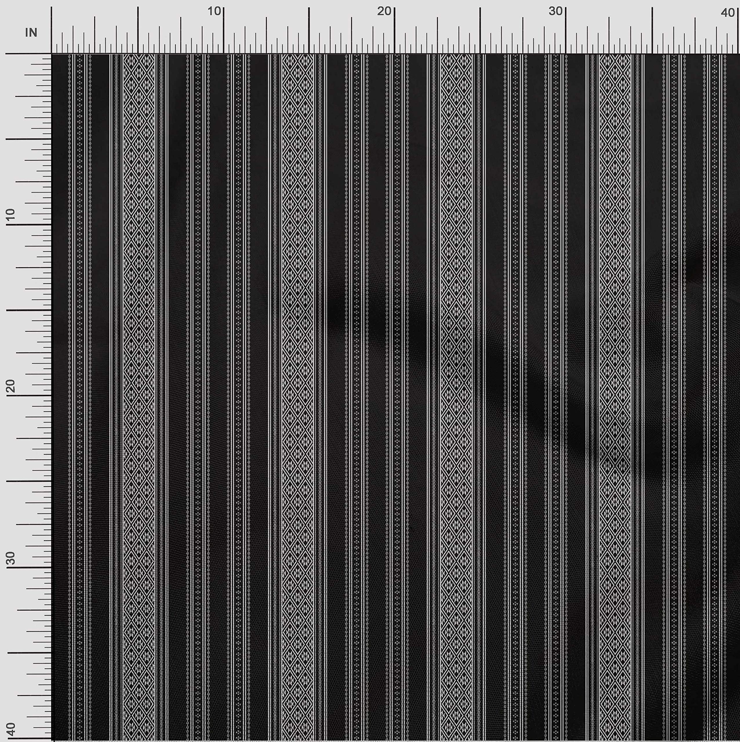 Soimoi Black Cotton Canvas Fabric Stripe & Geometric Panel Printed Craft Fabric by The Meter 56 Inch Wide