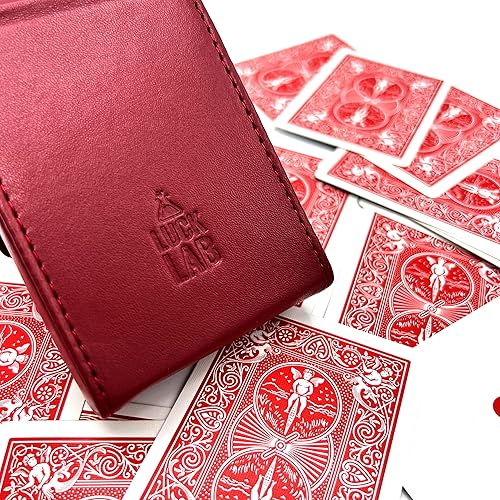 Vista 8 de Luck Lab Funda de cuero para cartas de una sola cubierta – Se adapta a tarjetas de póquer y puente (rojo vino)