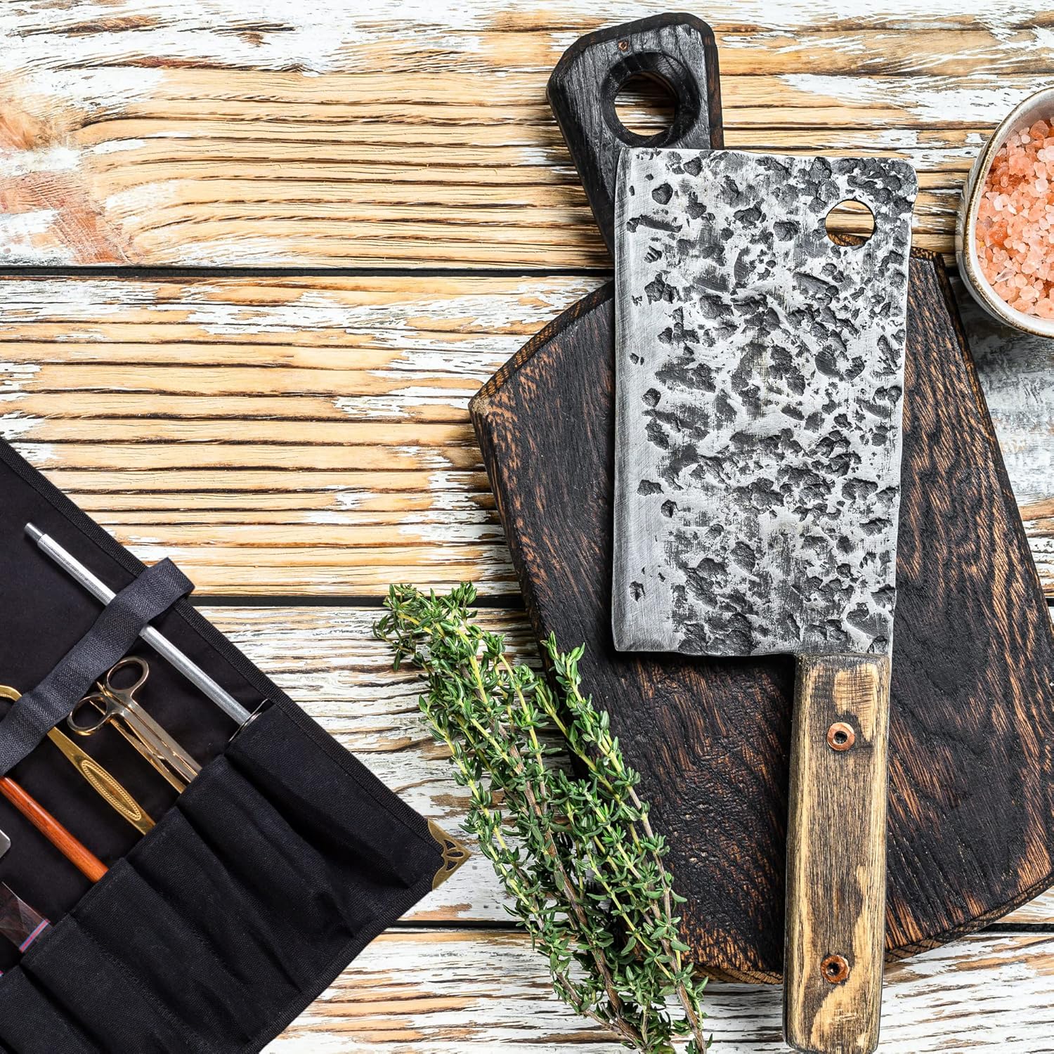 Get Special Price Manjushri 12 Pockets and 5 Storage Zipper Pouch Waxed Canvas & Genuine Leather Culinary Chef Knife Folding Roll Bag Organizer