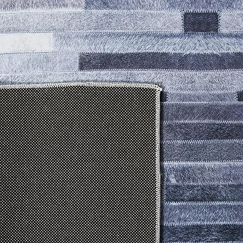 Miniatura 8 de SAFAVIEH Alfombra lavable de piel sintética, 8 x 10 pies, gris claro y gris, antideslizante, patrón estampado moderno, ideal para sala de estar,