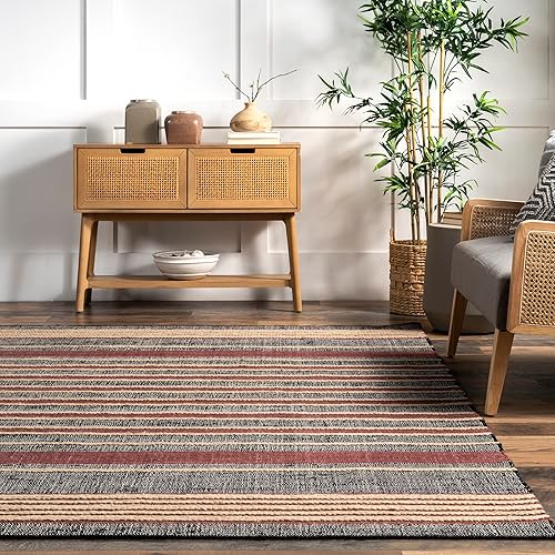 Miniatura 7 de nuLOOM Wendi Alfombra de yute y lana a rayas, 6x9, gris