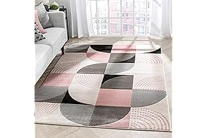 Well Woven Good Vibes Margot Area Rug for Living Room: Pink & Grey Geometric Patterns
