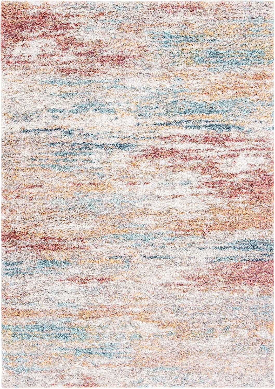 SAFAVIEH Calista Shag Collection Accent Rug - 4'5" x 6'5", Beige & Aqua, Abstract Design, Non-Shedding & Easy Care, 1-inch Thick Ideal for High Traffic Areas in Foyer, Living Room, Bedroom (CAL112B)