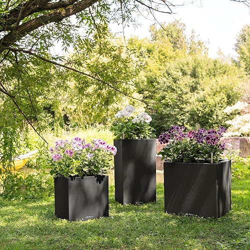 Lechuza Self Watering Plant Pot CANTO Stone 40 Low Plastic Indoor and Outdoor Plant Pot with Drainage Hole H40 L40 W40 cm Graphite Black - 7