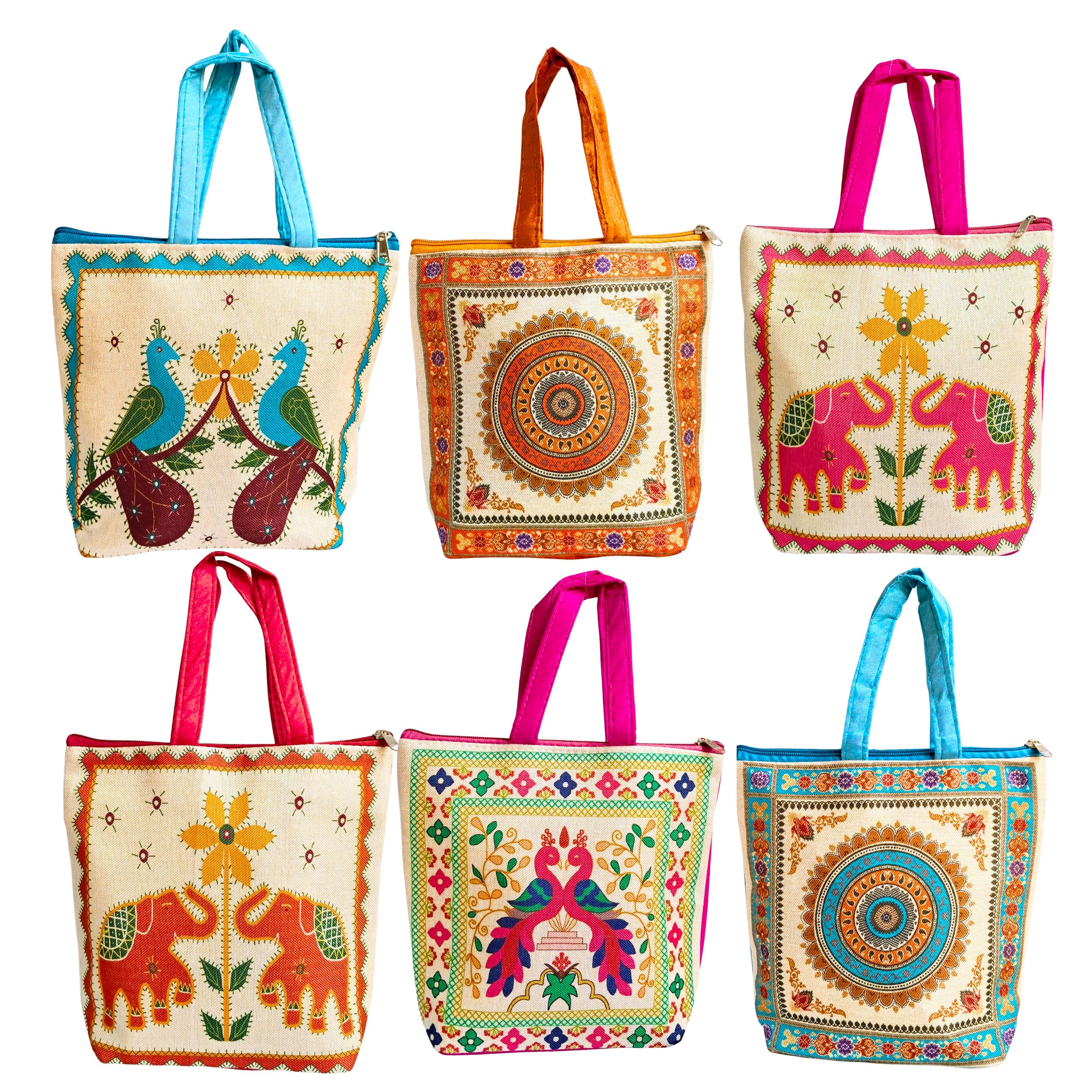 Women’s Jute Canvas Handbag | Ladies Printed Purse with Zip | Small Hand Carry Bag for Pooja, Return Gift, Baby Shower, Haldi, Mehandi, Wedding & Festivals-image-22