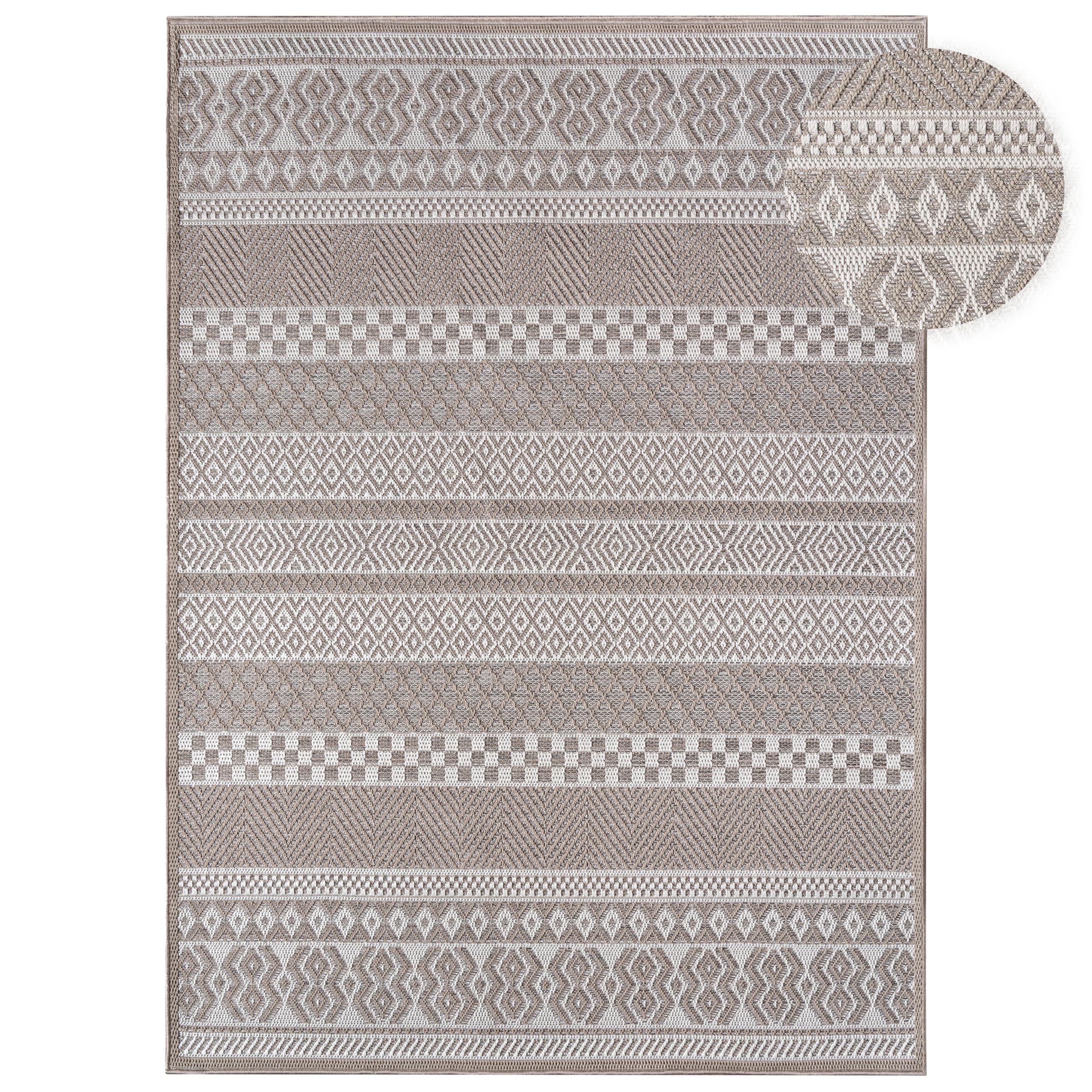 Paco Home Tappeto Per Esterno Da Balcone Terrazza Tappeto Cucina Moderno Boho Etnico, Dimensione:160x220 cm, Colore:Beige