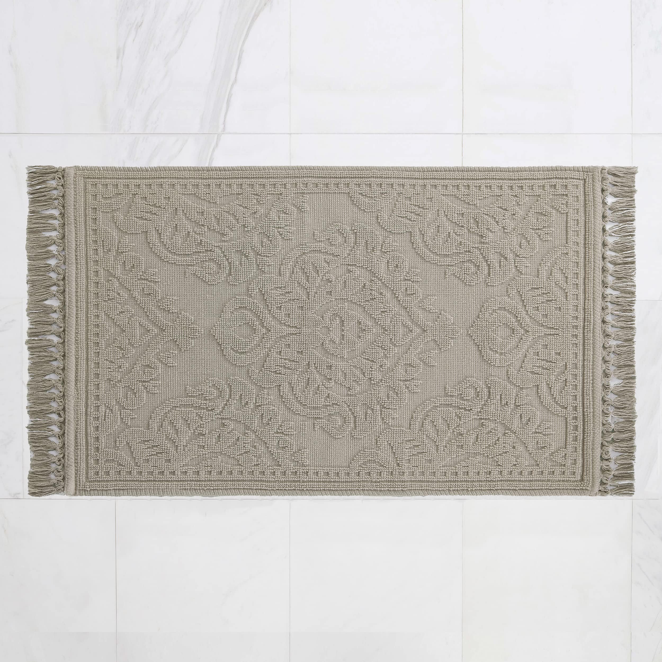 Jean Pierre - Ricardo Bath Mat, Woven Fringe Bathroom Rugs, 100% Cotton, Premium Bathroom Decor - Measures 21" x 41" - Linen