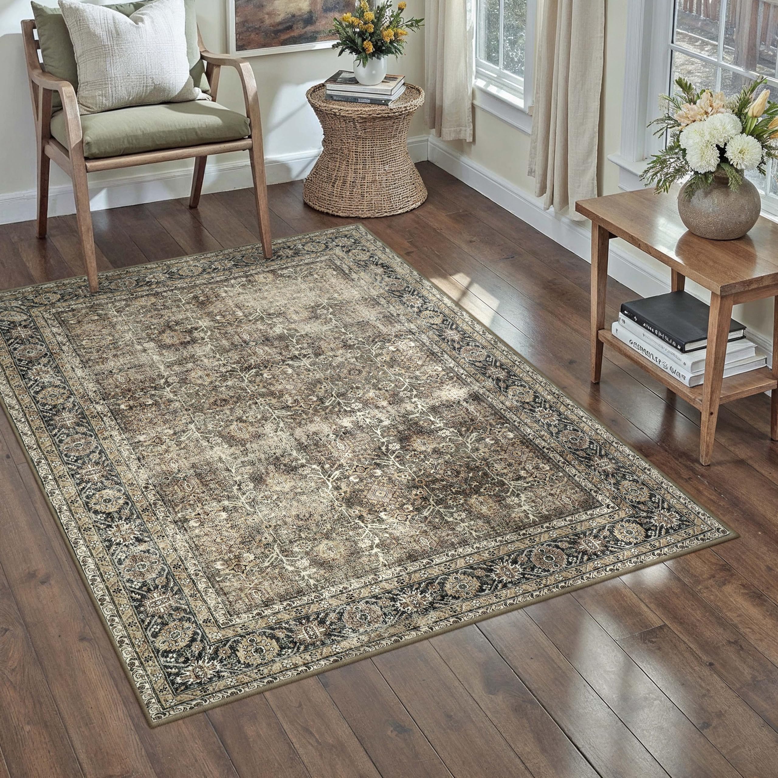 brown entryway rug vintage area carpet indoor kitchen washable door mat living room entrance small low pile non slip traditional distressed retro accent throw rug office