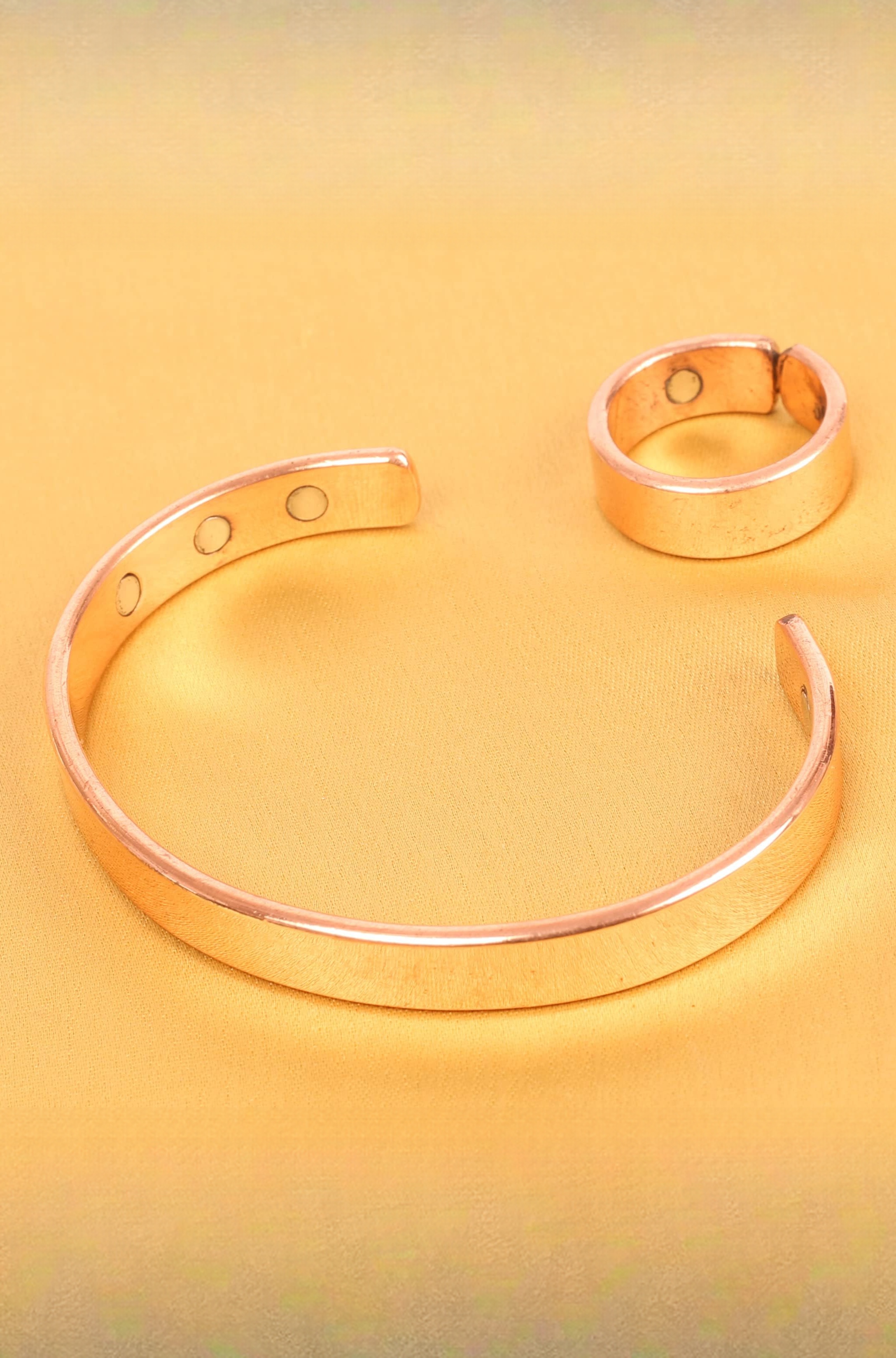 Touchstone Handcrafted Copper Magnetic Hand Forged with Solid and High Gauge Tibetan Style Minimalistic Elegance Copper Bracelet and Matching Ring.