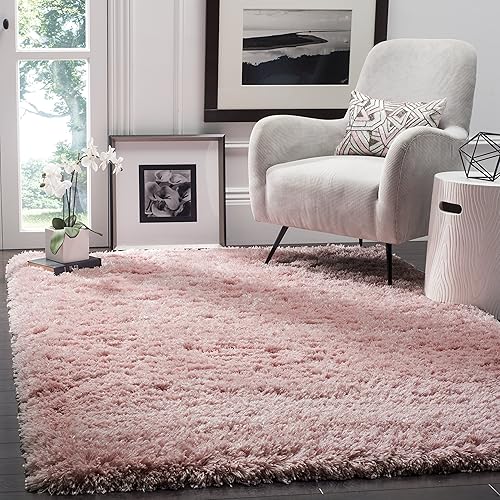 Safavieh Polar Shag Collection PSG800P Solid Glam 3-inch Extra Thick Area Rug, 4' x 6', Light Pink