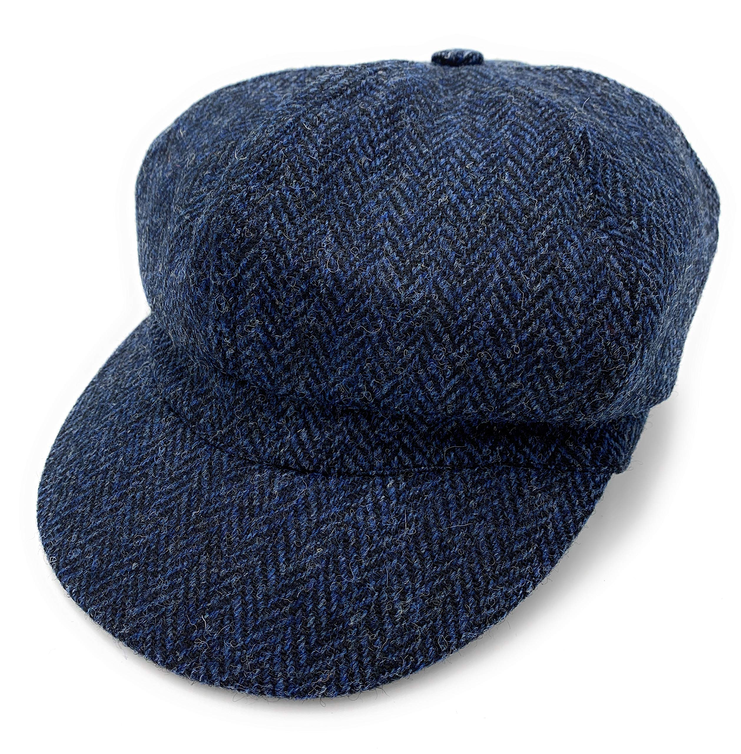 Tartan Tweeds Women's Navy Herringbone Harris Tweed Baker Boy Cap Made In The Uk (Navy Herringbone)