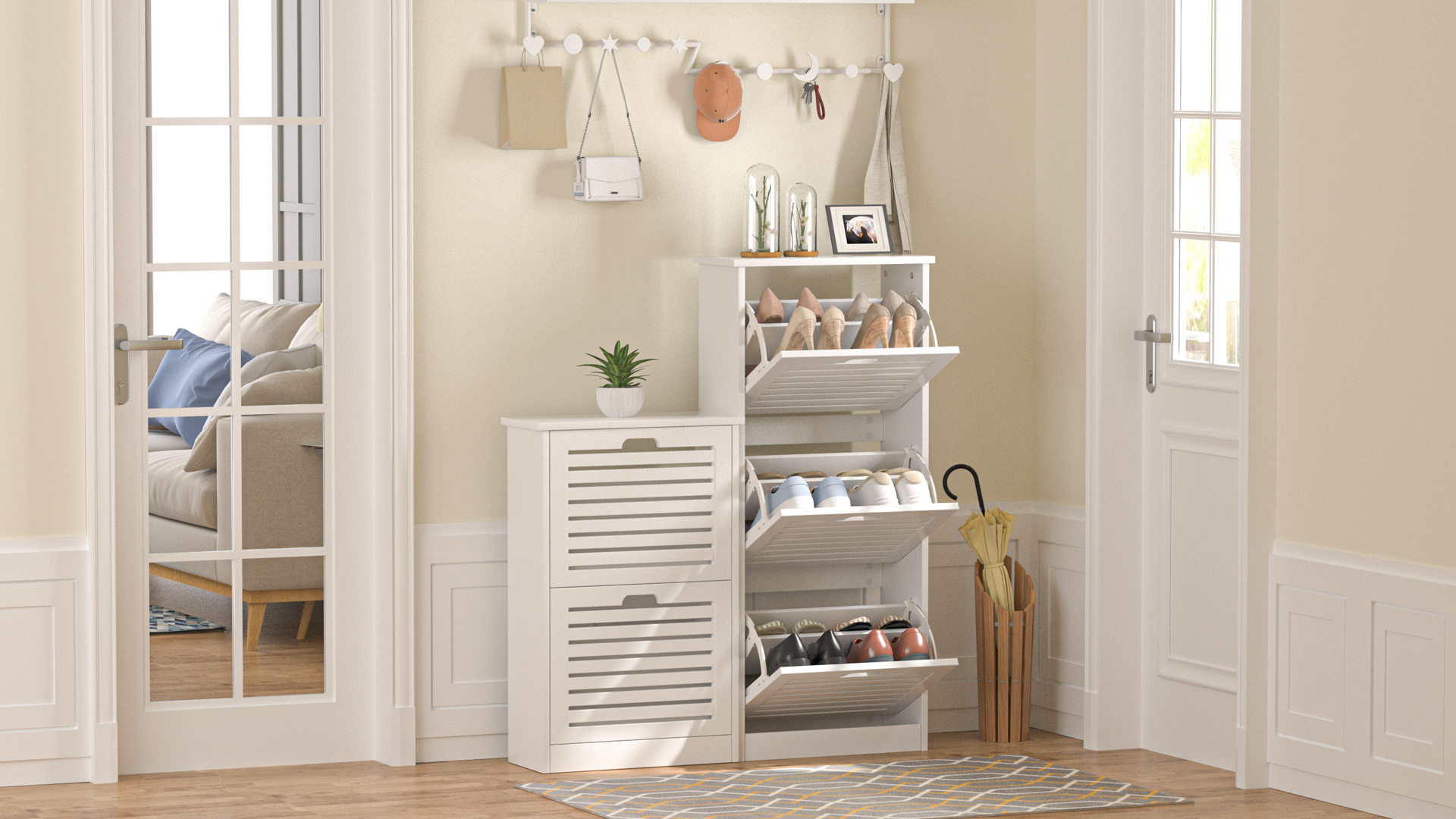 靴棚フリップドアキャビネット アイボリーまこLYHHNXB Amazon.com: TENNTOU Shoe Storage Cabinet with 3 Flip Drawers, Shoe