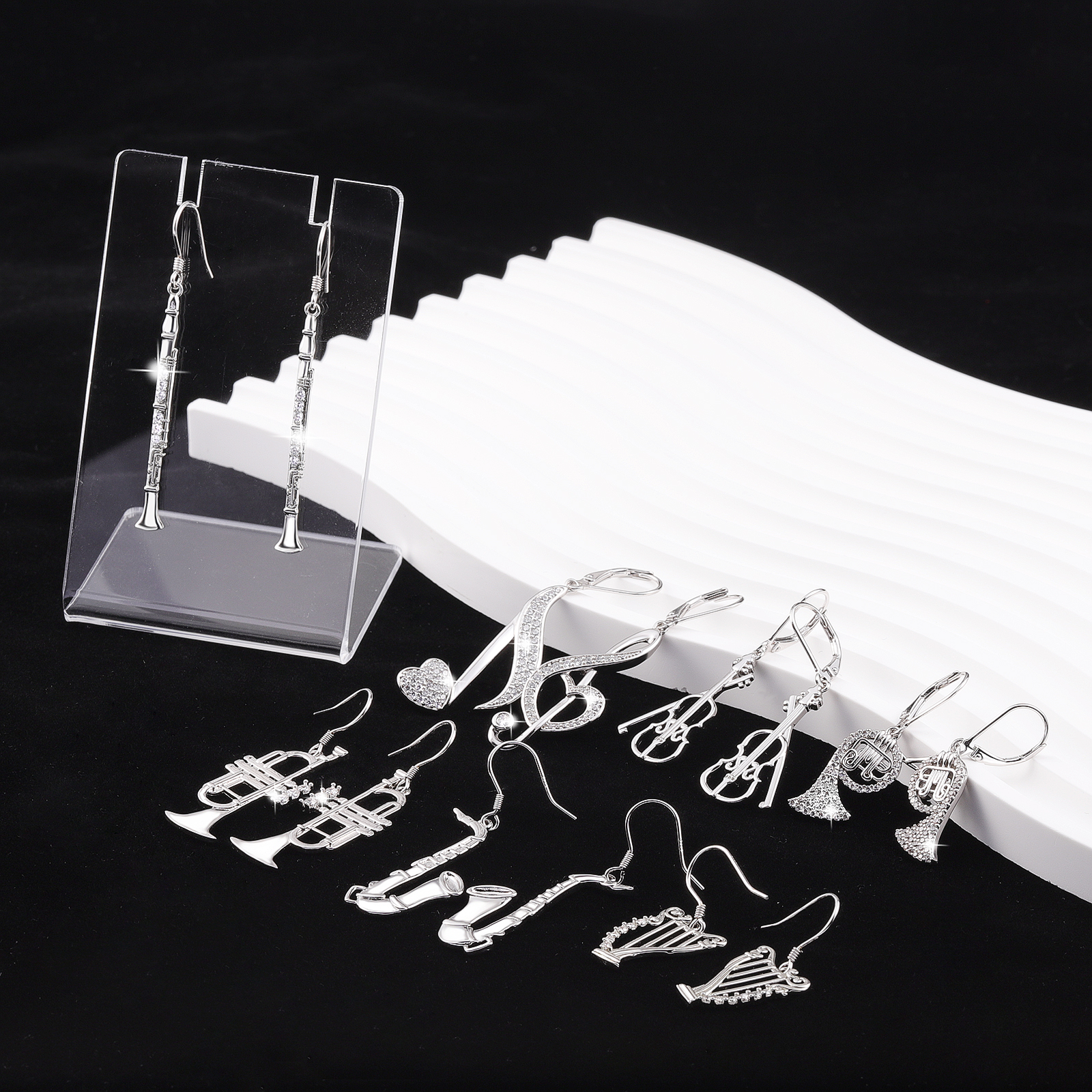Sterling Silver Music Earrings - Violin/Clarinet/Trumpet/French Horn/Treble Clef/Saxophone/Harp Dangle Earrings Musical Instrument Jewelry Gifts for Musician Teacher Women Men