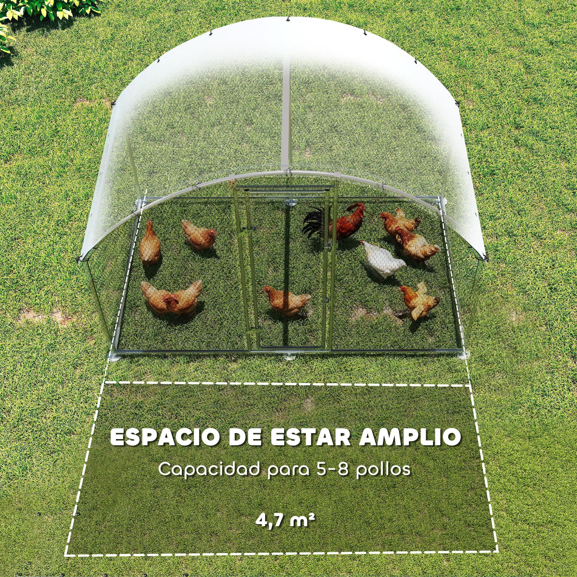 PawHut Gallinero Exterior 2,8x1,7x1,9 m 4,7 m² Acero Galvanizado Anti-UV Impermeable Jaula 5-8 Gallinas