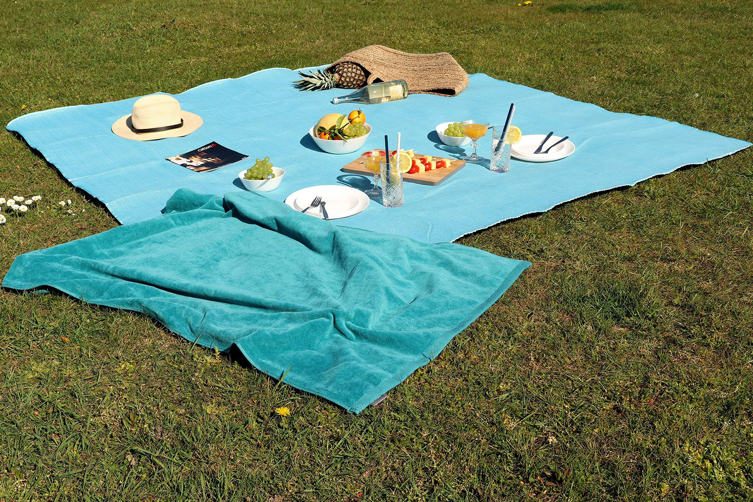 jilda-tex Picknickdecke Campingdecke XXL Matte 200x200 cm Strandmatte wasserdicht sandfest (Chillout-Petrol)