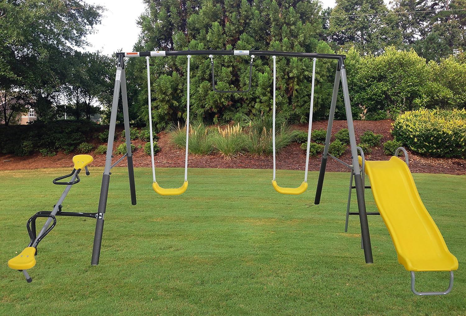 XDP Recreation The Titan Outdoor Backyard Toddler Playground Swing Set with Slide, 2 Swings, See-Saw, and Trapeze for Kids Ages 3 to 8 Years : Toys & Games