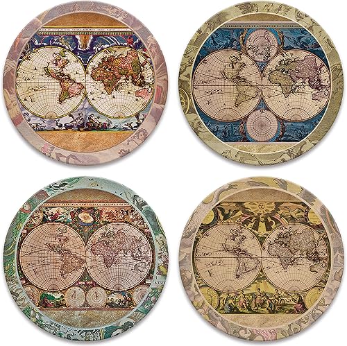 CoasterStone Posavasos de piedra absorbente, mapas vintage del viejo mundo, decoración tradicional, 4-14 pulgadas