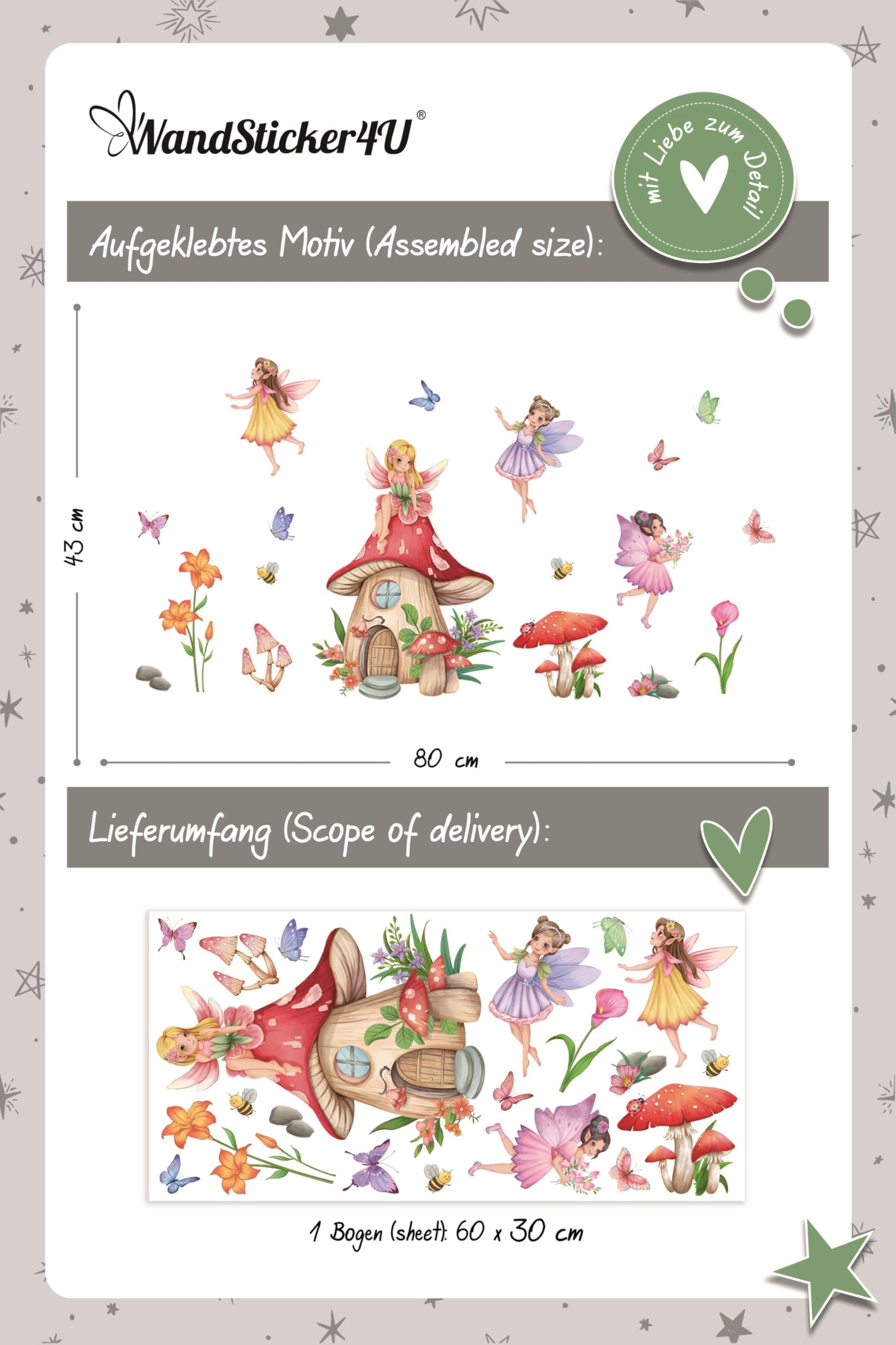 WandSticker4U®- Pegatinas ventanas niña HADAS y CASA de SETAS rosa (80x43 cm) I Vinilo adhesivo infantil ventana flores hadas elfos princesa I Decoración ventana habitación niña bebé primavera GRANDE