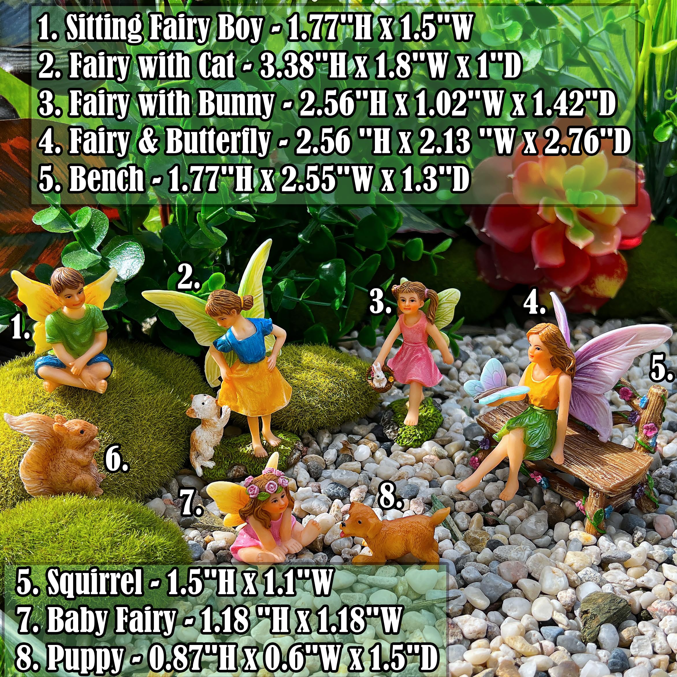 Mood Lab Fairy Garden – Miniatur-Feenfiguren mit Tieren – Statuen & Zubehör Deko-Set mit 8 Stück