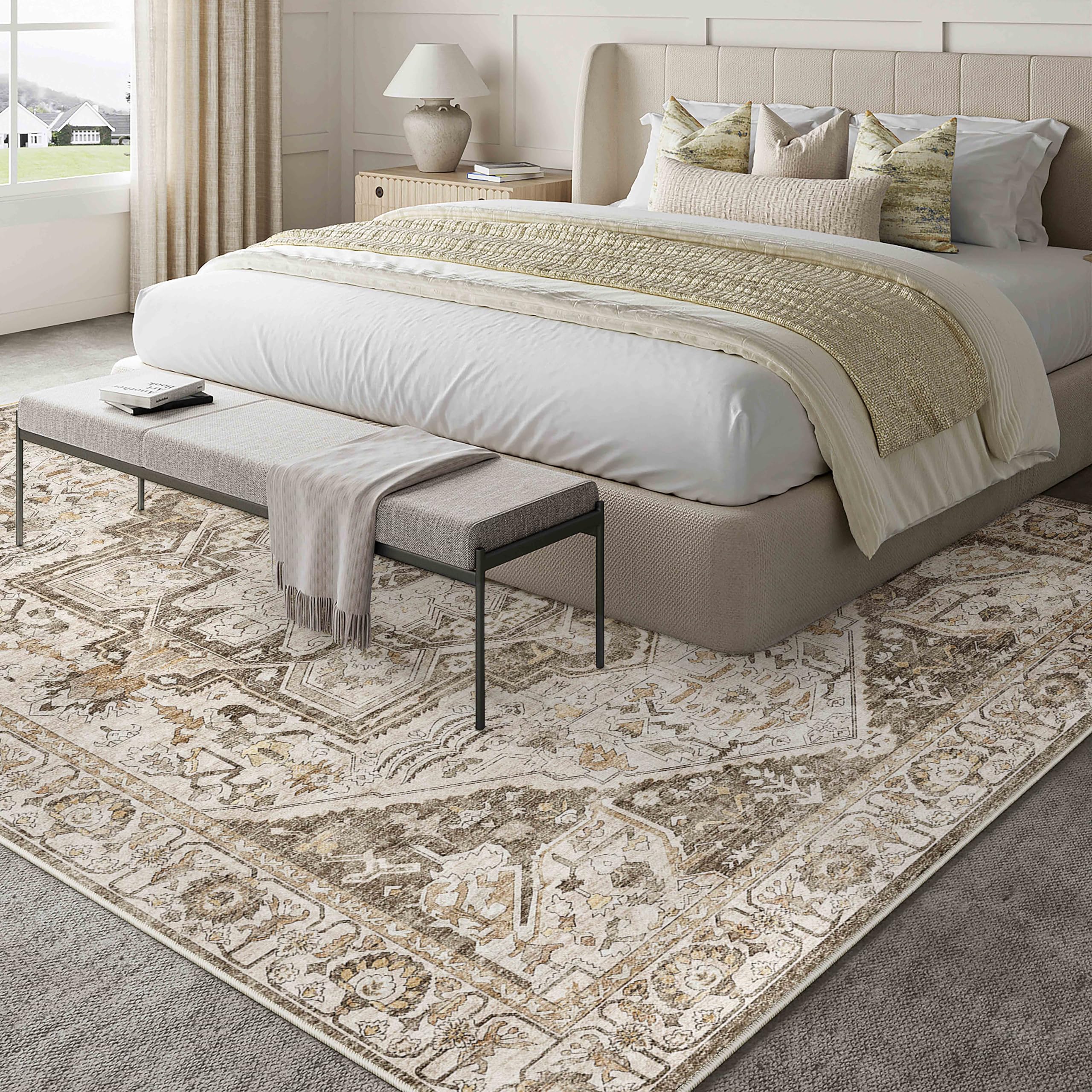 HUGEAR Vintage Tappeto Salotto Marrone Tappeti 180x270cm Soggiorno Antiscivolo Lavabile in Lavatrice Tapette Camera da Letto Sala Ufficio Bambina Bambino Pelo Corto Grande Carpet