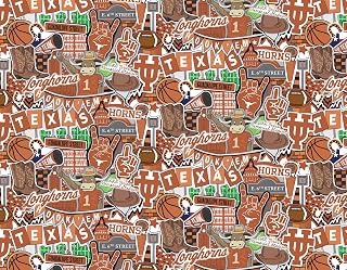 Official Licensed University of Texas Cotton Quilting Fabric-Texas Longhorns Doodle Design by Sammy Cotton Fabric Sold by The Yard