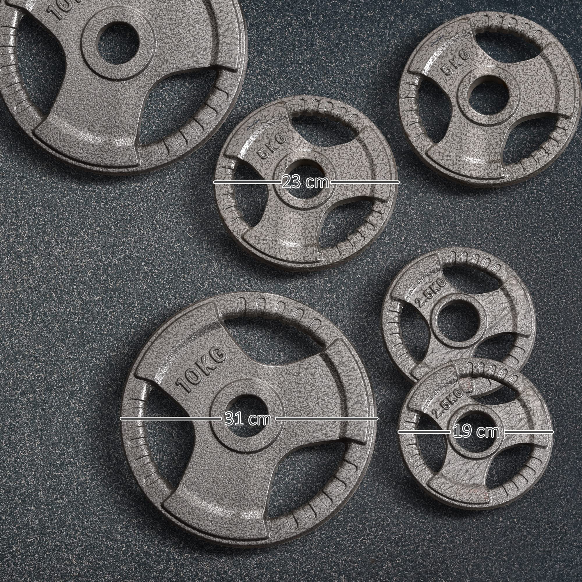 HOMCOM Set di 6 Dischi Pesi per Bilanciere e Manubri 2.5-35KG, Dischi palestra in Acciaio con Foro 50 cm, Ideali per Bilancieri Olimpionici, Argento