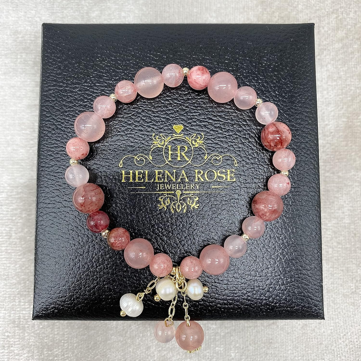 Ladies Strawberry Quartz Gemstone Bracelet. Natural Stone Stretch Bangle for Women. Includes Jewellery Gift Box (Strawberry Pink) - Image 5