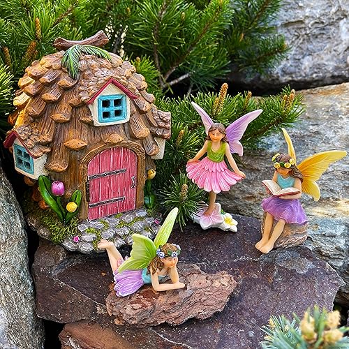 Miniatura 4 de Mood Lab Fairy Garden - Kit de casa de hadas de piñas de 4 piezas - Juego de figuras y accesorios en miniatura - Decoración para exteriores o casa