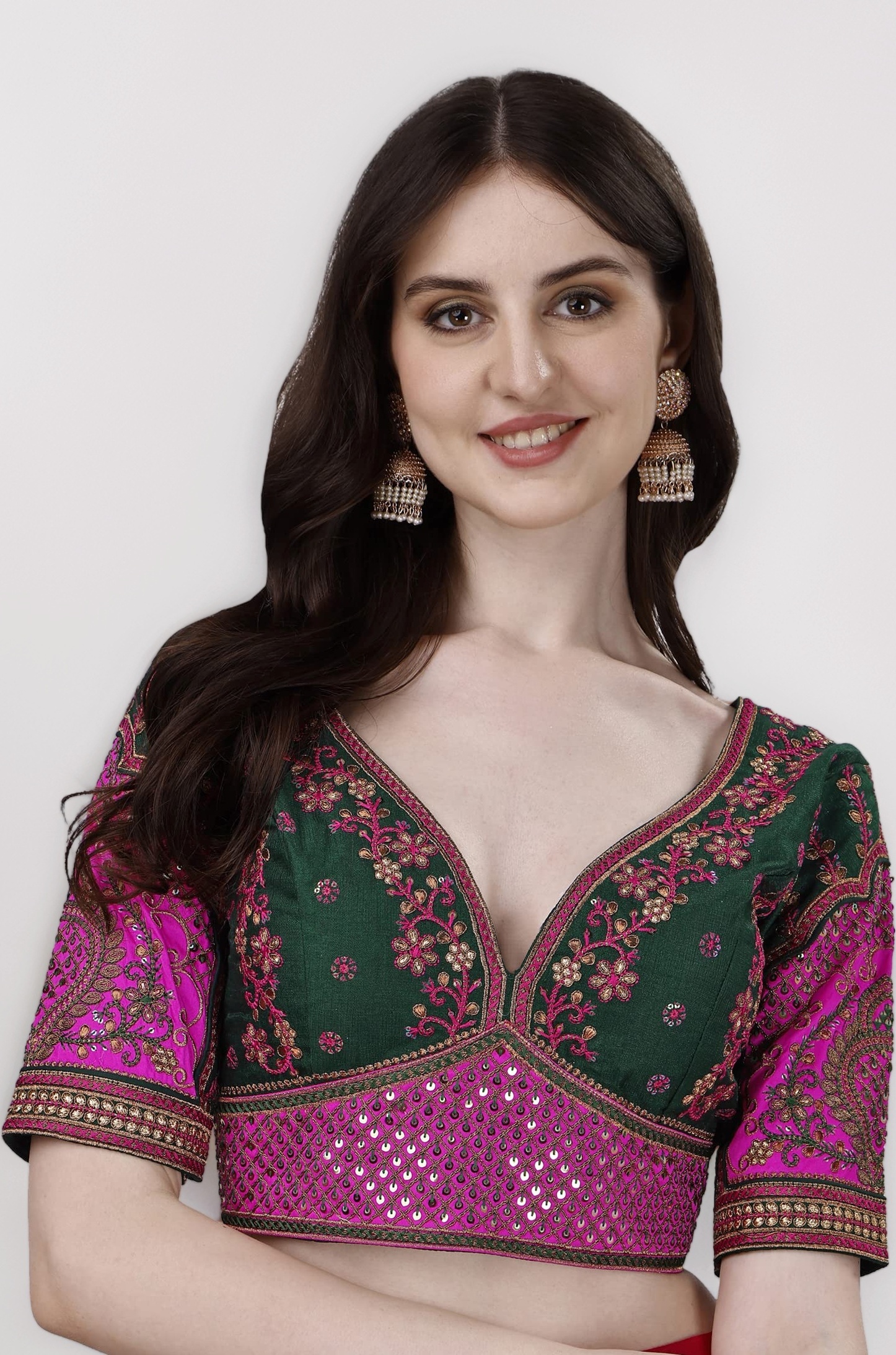 Pujia Mills Women Silk Half Sleeve Blouse