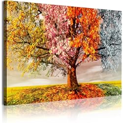 Paneles Decorativos Para Salon DekoArte 337 - Cuadros Modernos Impresión de Imagen Artística Digitalizada | Lienzo Decorativo Para Tu Salón o Dormitorio | Estilo Paisaje Árboles Cuatro Estaciones Del Año | 1 Piezas 120 x 80 cm