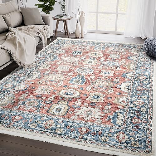 Abani Savoy Collection - Alfombra de área, diseño vintage rojo y crema, 4 x 6 pies, fácil de limpiar, duradera para niños y mascotas, no desprende