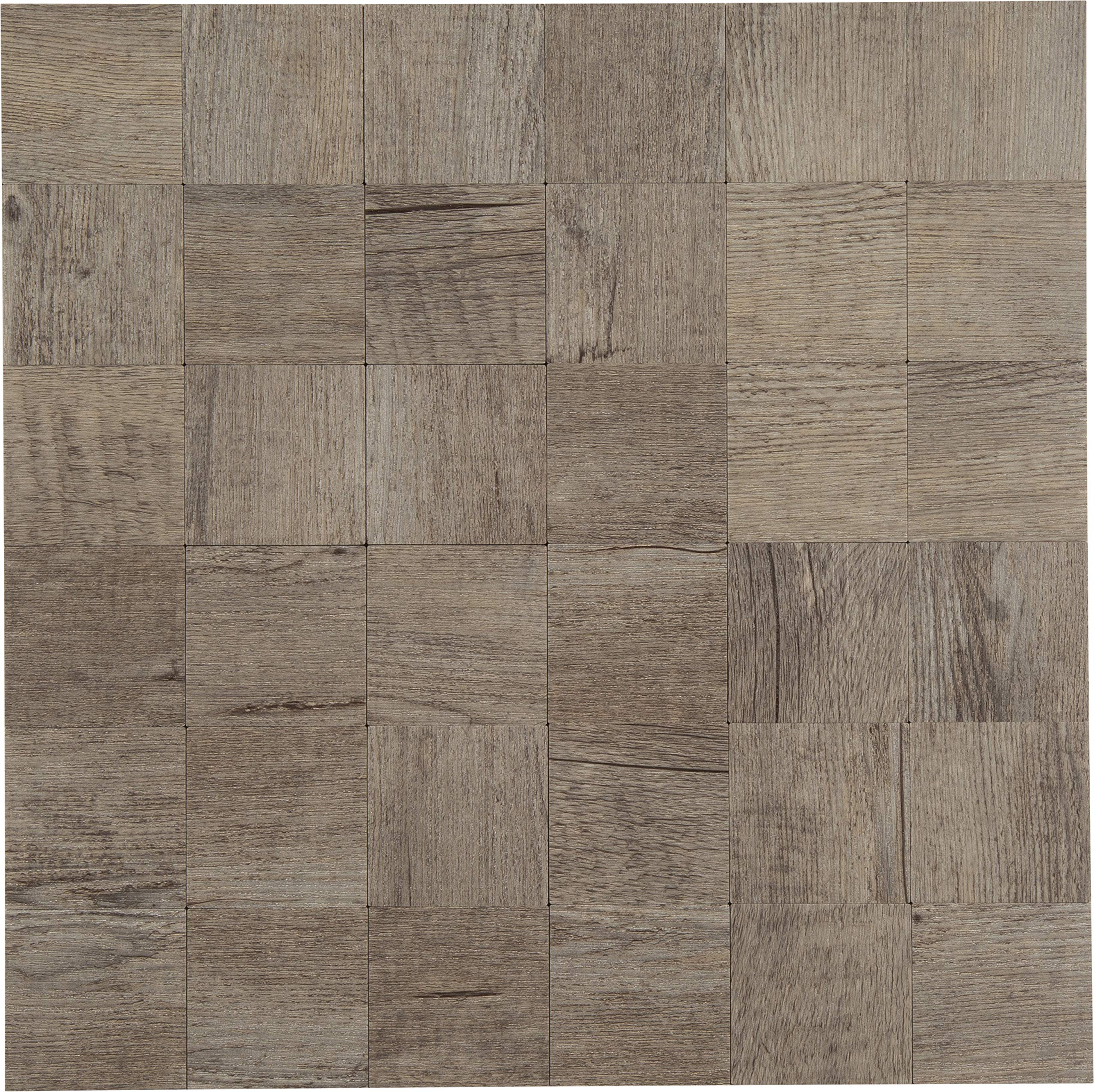 Peel & Stick Stone Tile Backsplash - Metal Wood Square Design - 11.5" X 11.7"