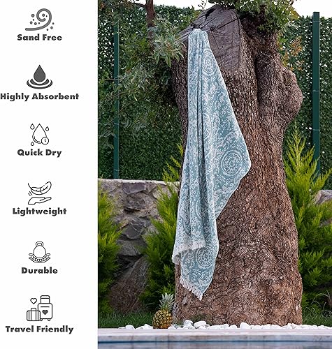 Miniatura 3 de Fe&Ze Toalla de playa turca con lazo para colgar, 35 x 70 pulgadas, toallas de baño turcas 100% algodón, de secado rápido, altamente absorbentes,