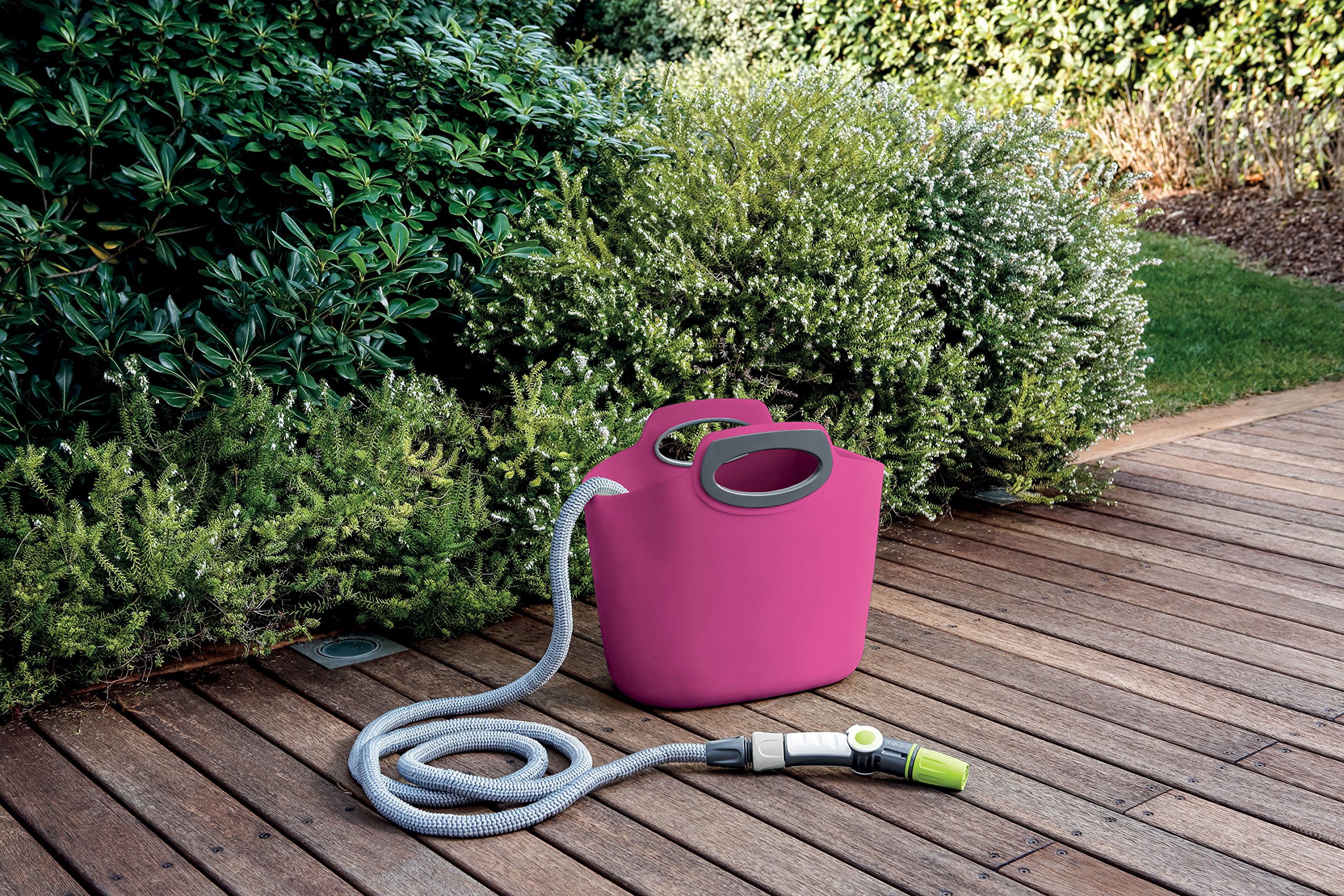 G.F. GF Garden, Aquapop 30, Tubo Estensibile da Giardino 30 Metri, in Kit Pronto all’Uso, con Pratica Borsa di Plastica Contenitore, Fucsia, per l’Irrigazione di Giardini, Balconi, Terrazzi e Verande
