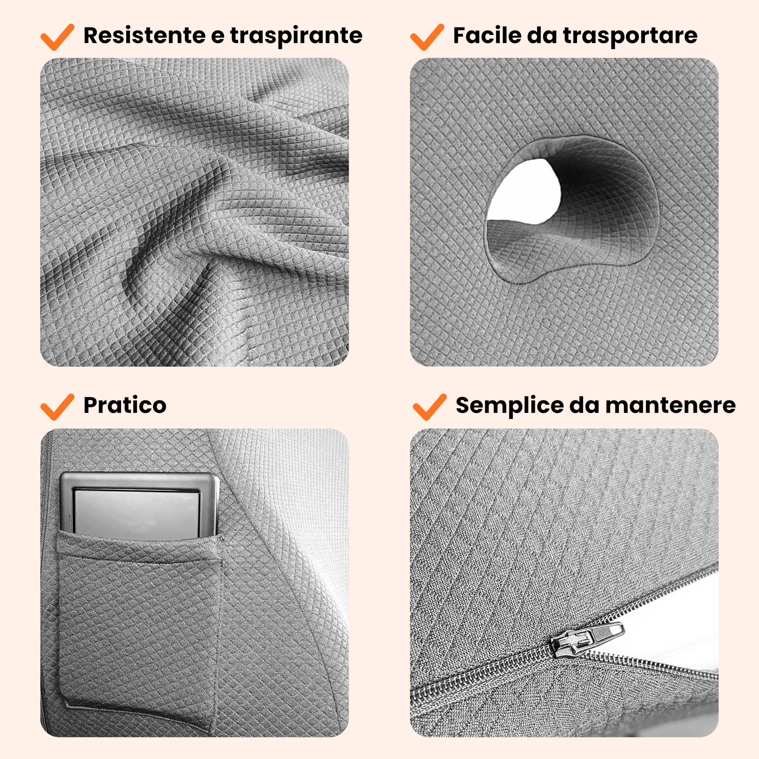 Cuscino da Lettura per Letto e Divano - Schienale Triangolare (grigio)