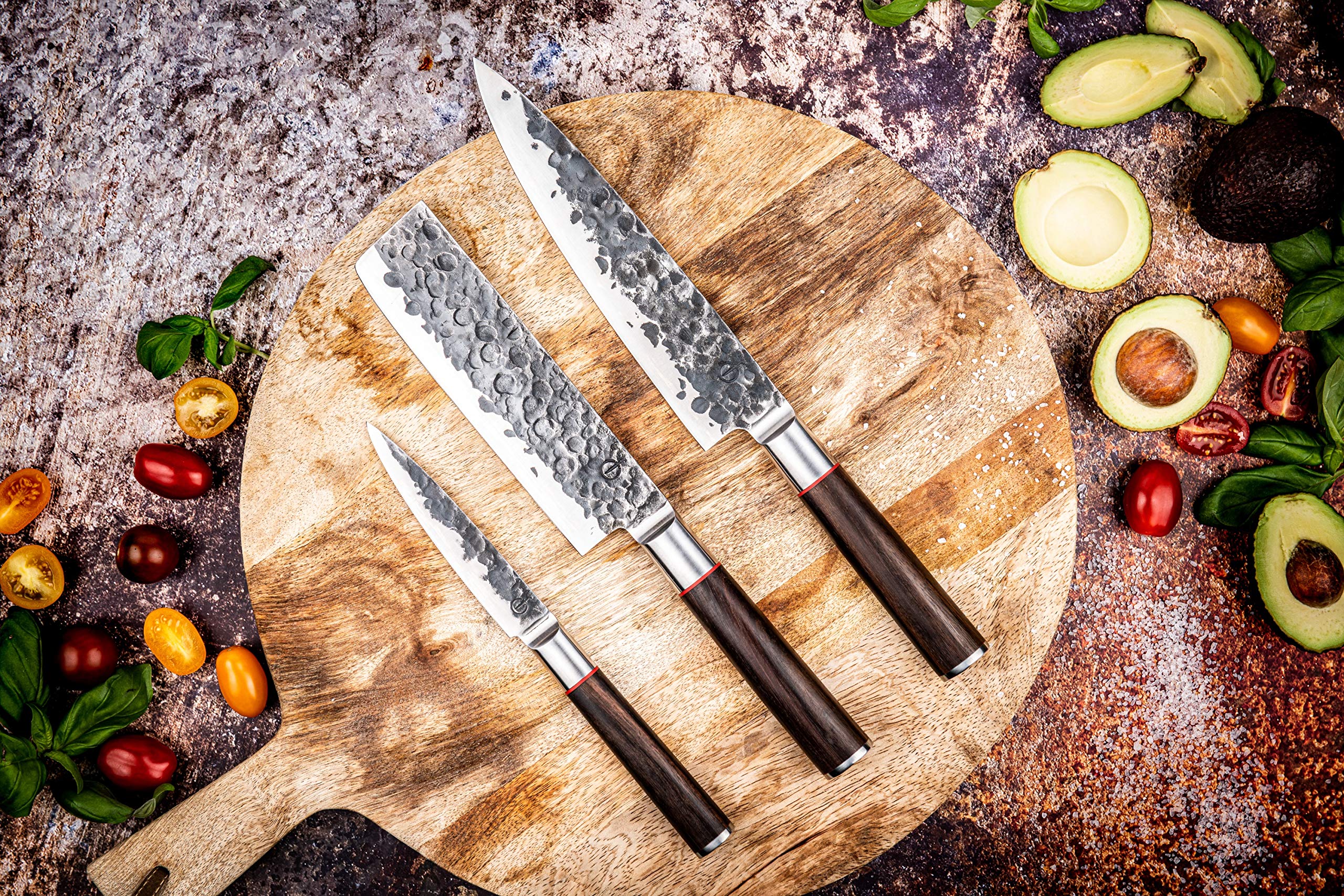 Forged Sebra Messerset 3-teilig, handgefertigt, in Holzkiste