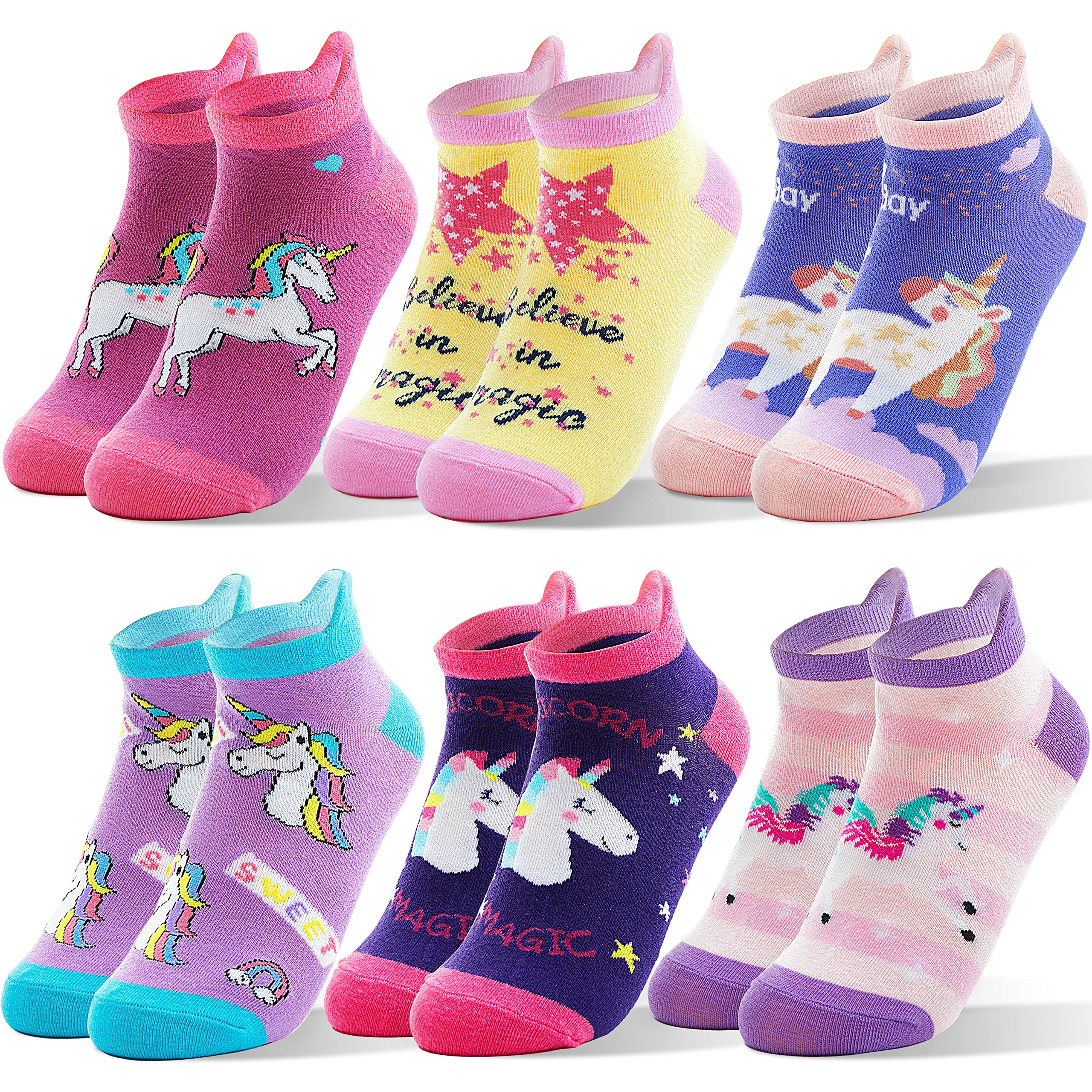 ANTSANG Kids Girls Toddler Unicorn Ankle Socks Cute Silly Cartoon No Show Funny Novelty Fashion Cotton Socks 6 Pairs