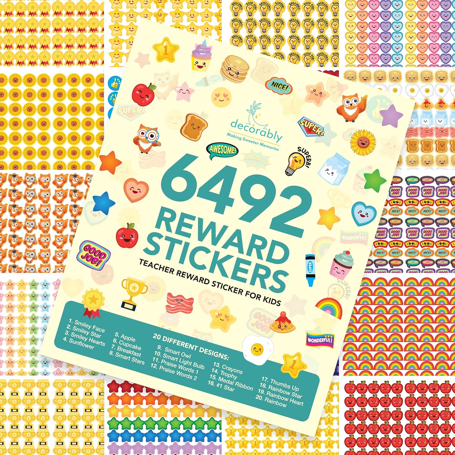 6492 Reward Stickers for Kids School 60 Sheets of Teacher Stickers