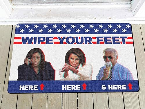 Miniatura 3 de VOTANTA Divertido tapete decorativo de Biden Kamala Pelosi con texto en inglés «Wipe Your Feet Here Here and Here», tapete decorativo de 24 x 16