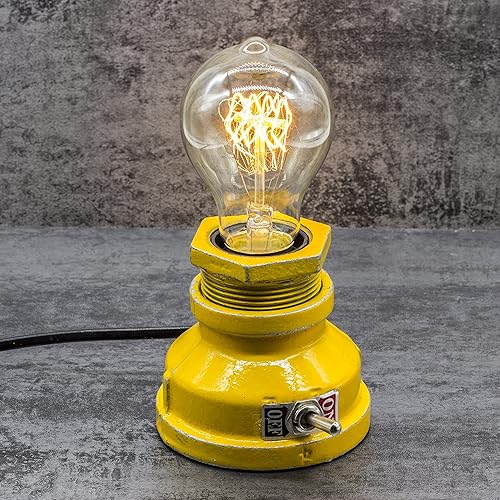 Lámpara estilo loft, estilo vintage industrial Steampunk amarillo corporal, luz de mesa de tubo de agua con atenuador, metal rústico envejecido