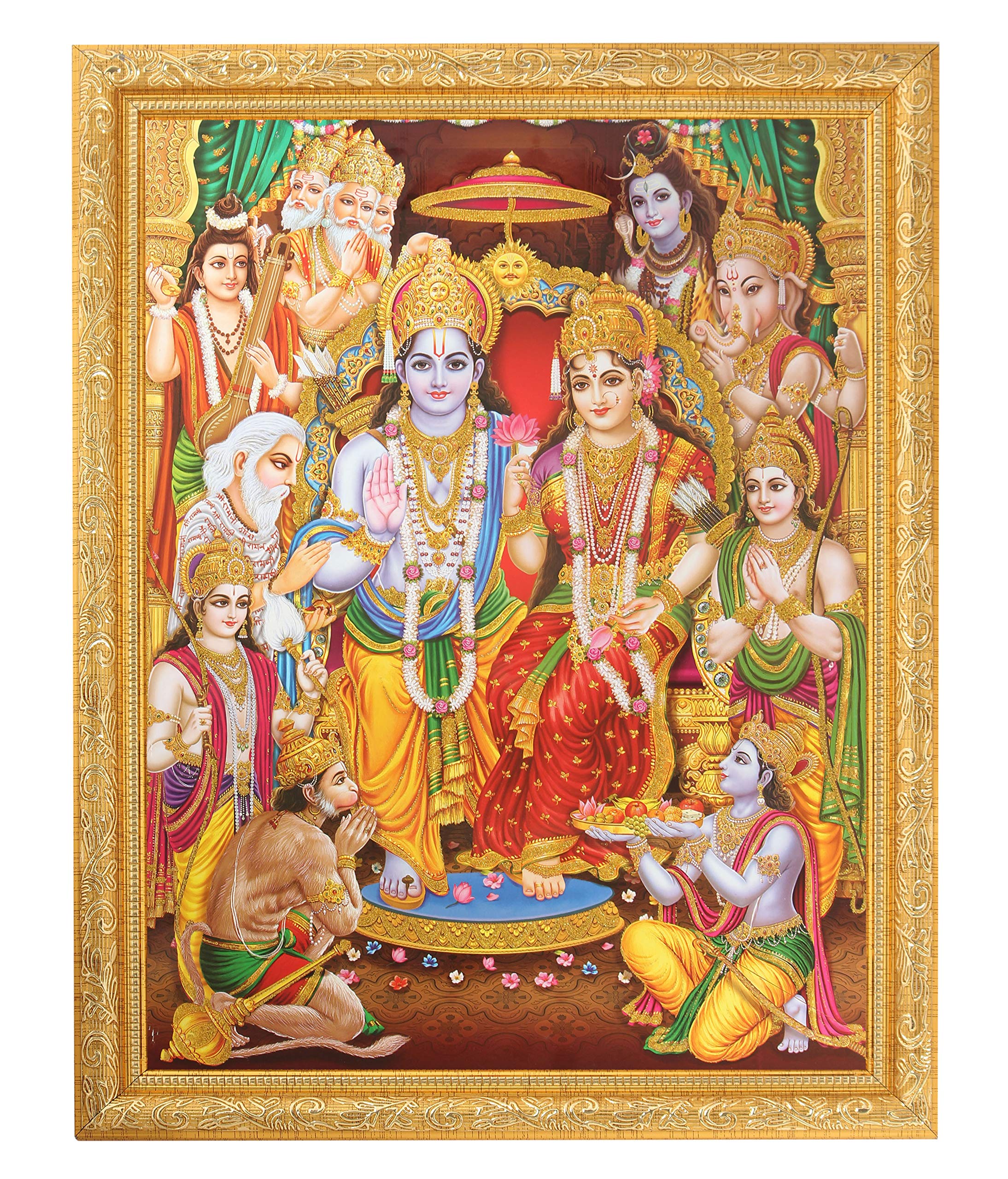 Décoration Ram Darbar Golden Zari cadre doré 35,6x45,7 cm art hindou