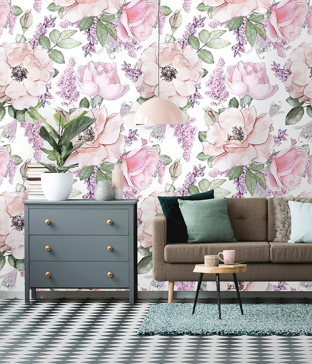 Removable Wallpaper | Peel and Stick Floral Wallpaper | Self Adhesive Watercolor Flowers Wallpaper | Peonies and Roses Mural (24W x 108H Inches)