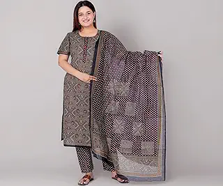 Miraan Cotton Printed Readymade Salwar Suit For Women (MIRAANRV7405_Black)