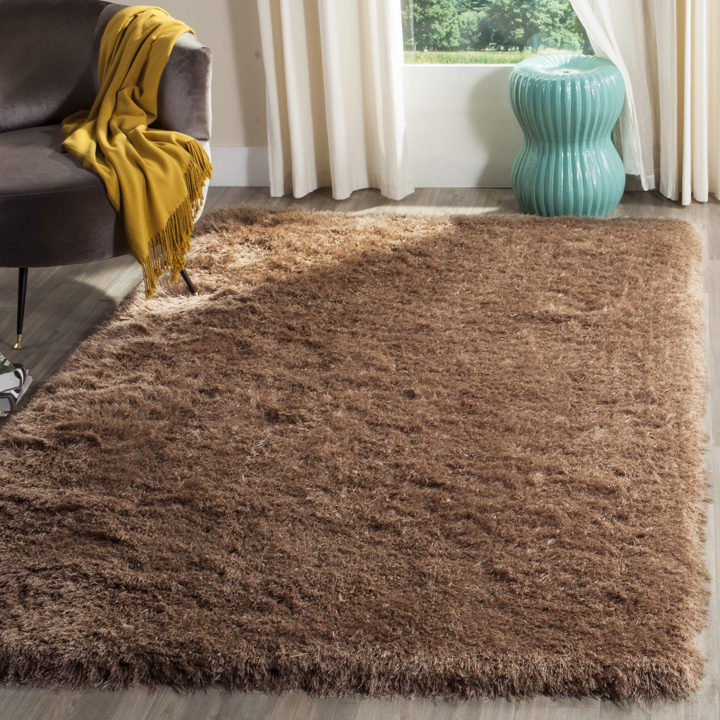 SAFAVIEH Venice Shag Collection Area Rug - 8' x 10', Taupe, Handmade Glam, 3-inch Thick Ideal for High Traffic Areas in Living Room, Bedroom (SG256T)