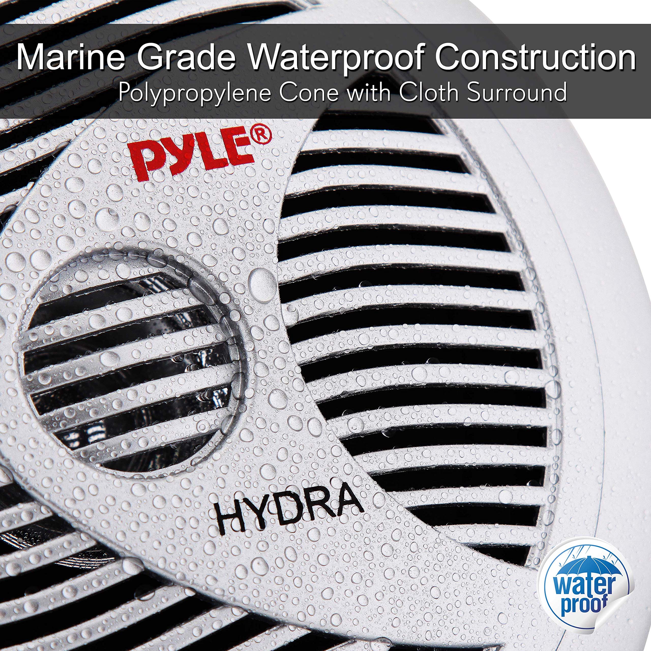 Enceintes marines doubles Pyle 6,5" - Système audio stéréo extérieur 2 voies étanche et résistant aux intempéries avec 150 watts de puissance, cône en polypropylène et contour en tissu