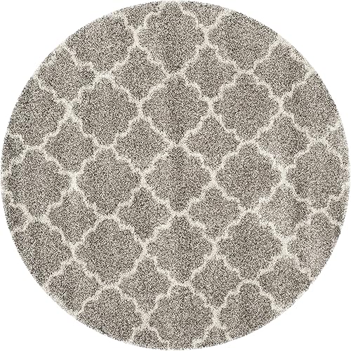 Miniatura 2 de SAFAVIEH Hudson Shag Collection SGH282B - Alfombra de área marroquí redonda de 7 pies con diseño de enrejado que no desprende pelusa, para sala de